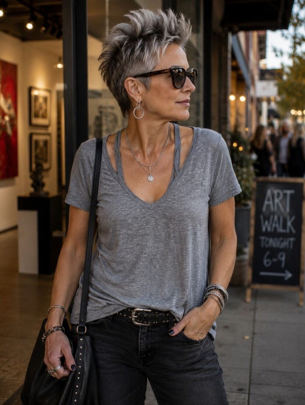 Pam & Gela Gray Double Strap V-Neck Tee Soft Casual Short Sleeve Top